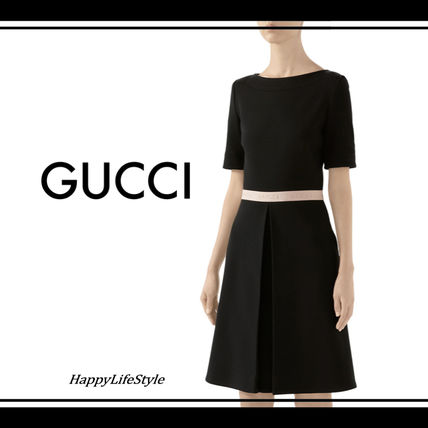 GUCCI 2020 SS Crew Neck A line Wool Flared Plain Medium Short Sleeves 