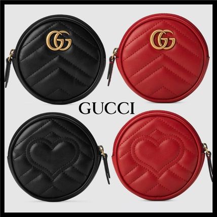 GUCCI GG Marmont Unisex Plain Leather Small Wallet Logo Coin Cases