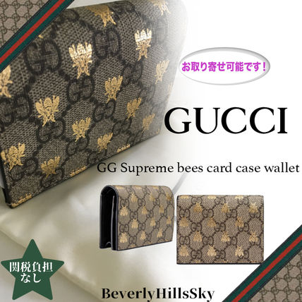 GUCCI GG Supreme 2018 SS Gg Supreme Bees Card Case Wallet