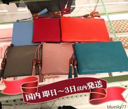 GUCCI Canvas Tassel Plain Leather Clutches 449652 