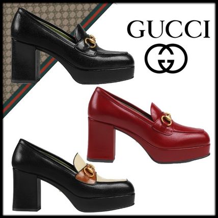 GUCCI 2020 SS Platform Casual Style Plain Leather Block Heels