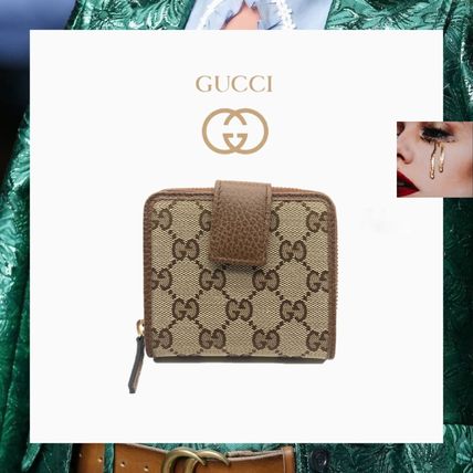 GUCCI GG Supreme Unisex Canvas Leather Folding Wallet Long Wallet