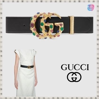GUCCI 2020 SS Leather Belt With Crystal Double G Buckle 6006300WAUG1093 