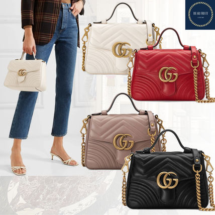 GUCCI GG Marmont 2020 SS Casual Style Suede Plain Leather Elegant Style Logo Handbags 