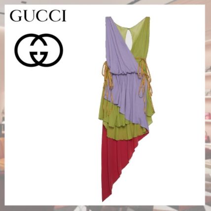 GUCCI 2020 SS Silk Sleeveless V Neck Plain Dresses 597158 ZADDX 3124 