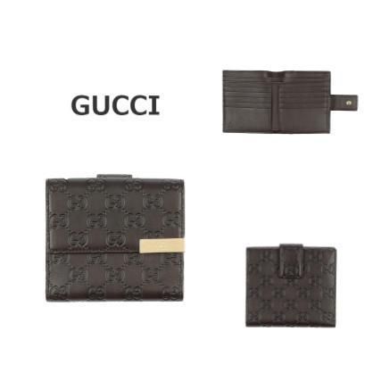 GUCCI Street Style Plain Leather Folding Wallet Co ord Logo 46700046LU 
