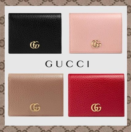 GUCCI GG Marmont 2019 20AW Unisex Studded Plain Leather Folding Wallet Logo 