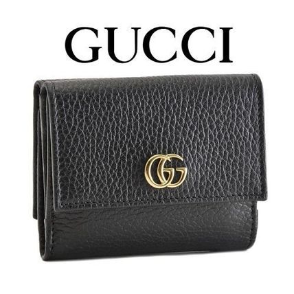 GUCCI GG Marmont 2018 19AW Plain Leather Folding Wallet Folding Wallets 