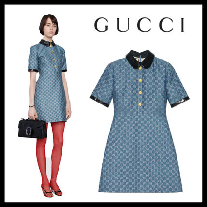 GUCCI 2020 SS Gg Lame Dress With Detachable Collar