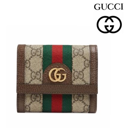 GUCCI Monogram Unisex Canvas Leather Folding Wallet Logo 
