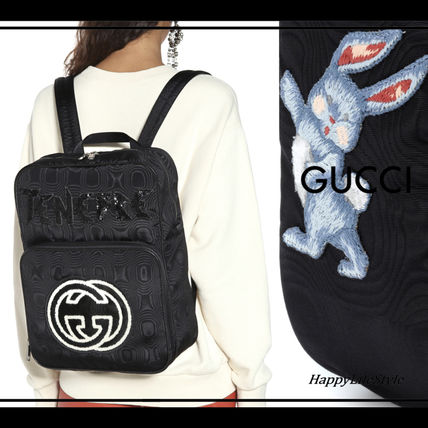 GUCCI Casual Style Unisex Nylon Blended Fabrics Plain Logo 