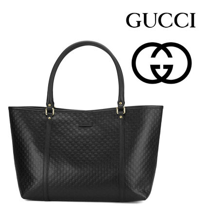 GUCCI Unisex A4 Leather Formal Style Logo Totes 