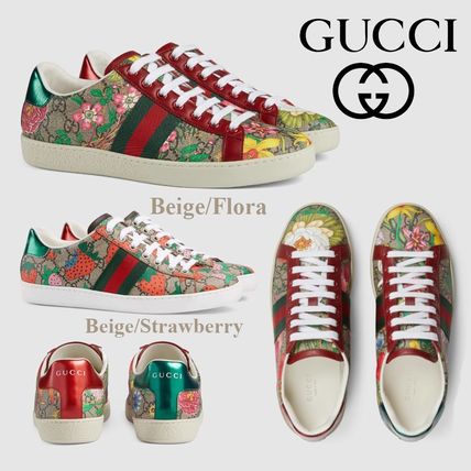 GUCCI Ace 2019 SS Stripes Flower Patterns Tropical Patterns Plain Toe