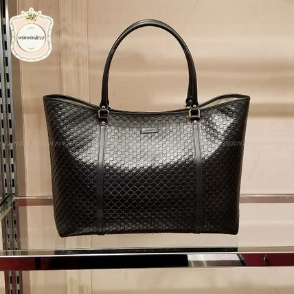 GUCCI Casual Style A4 Leather Logo Totes 