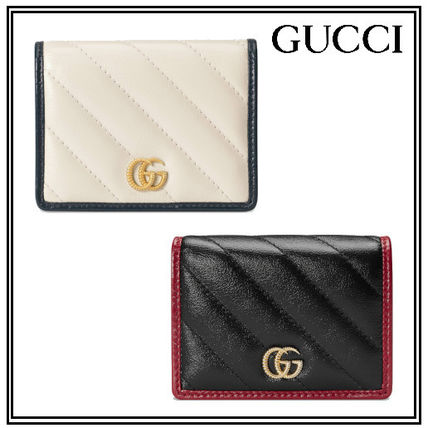 GUCCI GG Marmont 2020 21AW Plain Leather Folding Wallet Small Wallet