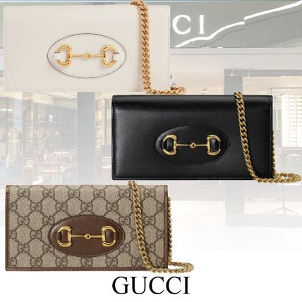 GUCCI Calfskin Canvas Street Style Plain Chain Wallet Logo 