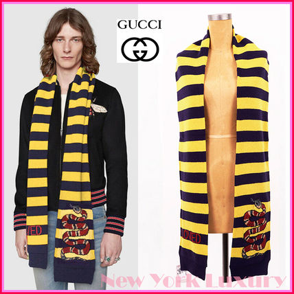 GUCCI Stripes Unisex Wool Street Style KnitFur Scarves 500918 