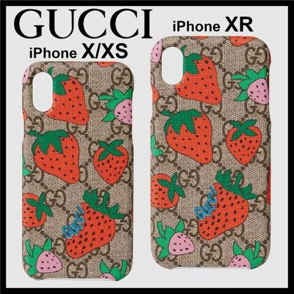 GUCCI GG Supreme Iphone Xr Case With Gucci Strawberry