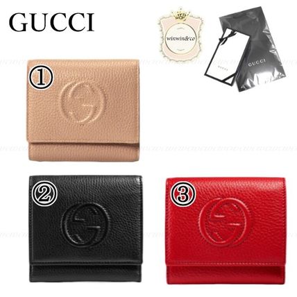 GUCCI Soho Plain Leather Folding Wallet Logo Folding Wallets 