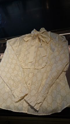 GUCCI Plain Elegant Style Formal Style Logo ShirtsBlouses