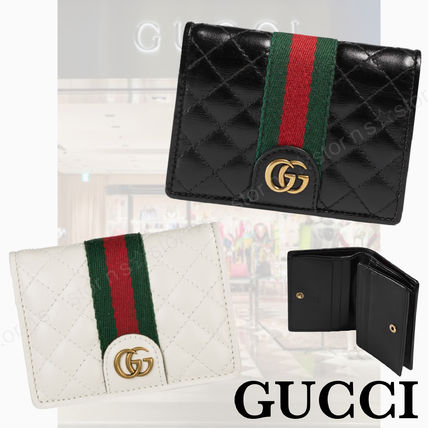 GUCCI 2019 SS Plain Leather Small Wallet Logo Folding Wallets