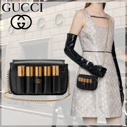 GUCCI Casual Style Plain Leather Elegant Style Crossbody Logo 