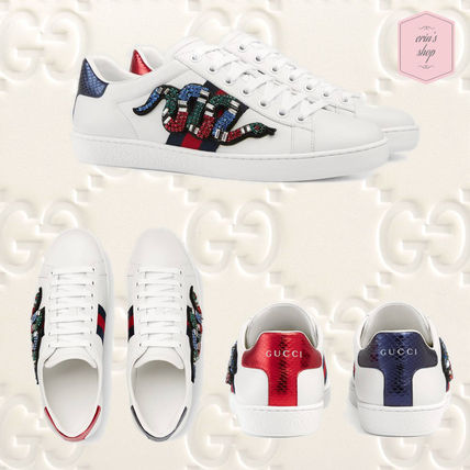 GUCCI Ace 2018 19AW Stripes Rubber Sole Casual Style Blended Fabrics 