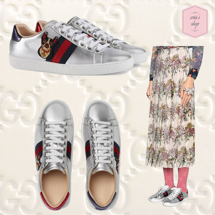 GUCCI Ace 2018 19AW Stripes Rubber Sole Unisex Blended Fabrics Street Style 