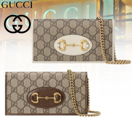 GUCCI 2020 SS Canvas Leather Long Wallet Chain Wallet Logo Long Wallets