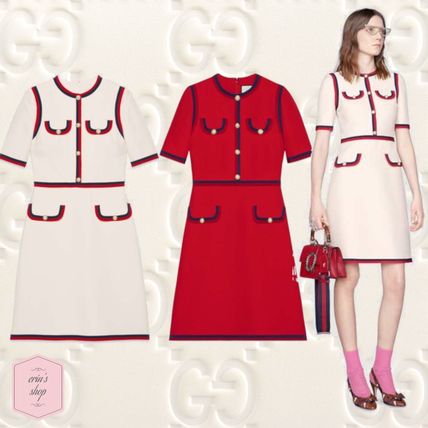 GUCCI 2018 19AW Wool Blended Fabrics U Neck Plain Medium Short Sleeves 