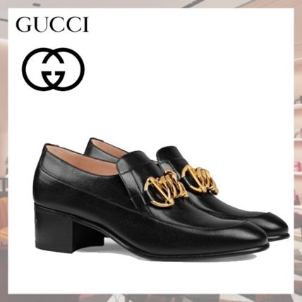 GUCCI 2019 20AW Casual Style Plain Leather Block Heels Party Style 588960 D3V00 1000 