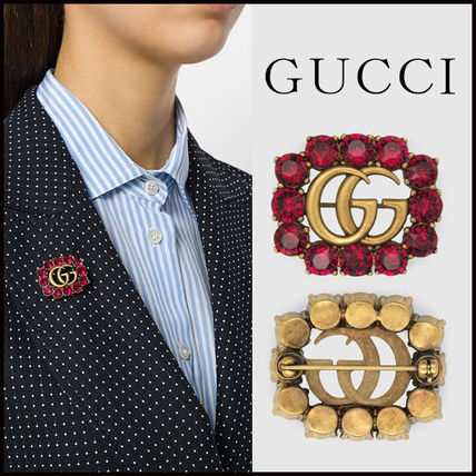 GUCCI 2020 SS Metal Double G Brooch With Crystals 504857 J1D50 8580 