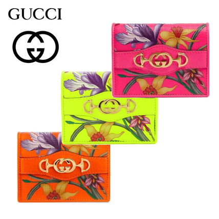 GUCCI Flower Patterns Leather Card Holders 