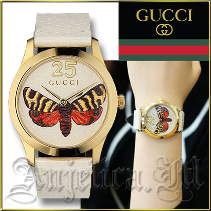 GUCCI 2018 19AW Unisex Blended Fabrics Leather Round Quartz Watches YA1264062 