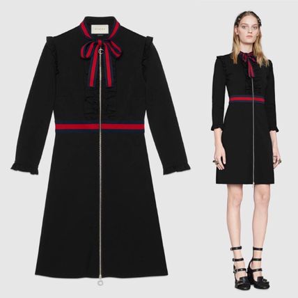 GUCCI Lady Web Blended Fabrics Long Sleeves Dresses 