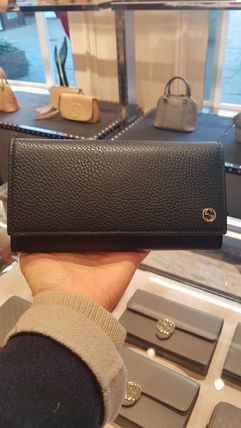 GUCCI Calfskin Plain Leather Logo Long Wallets 