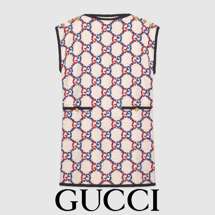 GUCCI Sylvie 2019 20AW Tweed Sleeveless Logo Dresses 