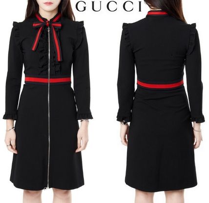 GUCCI 2019 SS Stripes Long Sleeves Party Style Dresses 
