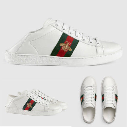 GUCCI Ace 2017 SS Round Toe Rubber Sole Casual Style Plain Leather 