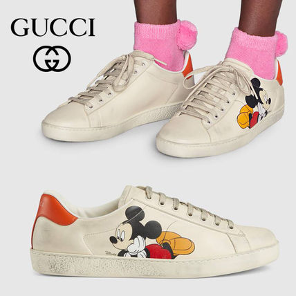 GUCCI Ace 2020 SS Round Toe Rubber Sole Casual Style Unisex Street Style 