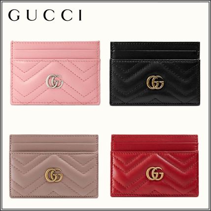 GUCCI GG Marmont Unisex Plain Leather Logo Card Holders