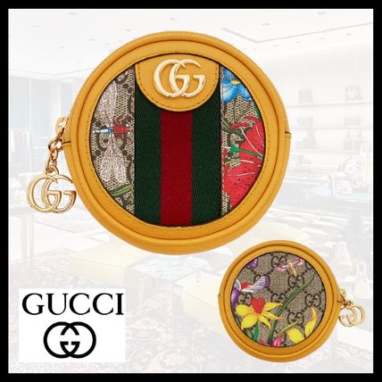 GUCCI Ophidia Flower Patterns Leather Logo Coin Cases 