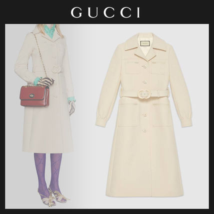 GUCCI Casual Style Wool Plain Long Elegant Style Chester Coats 