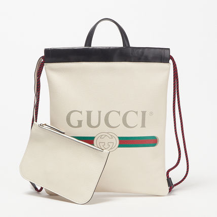 GUCCI Plain Leather Logo Backpacks 