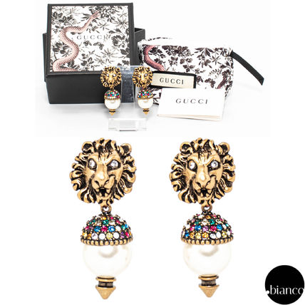 GUCCI 2019 20AW Animal Street Style Brass With Jewels Elegant Style Earrings
