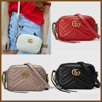 GUCCI GG Marmont 2018 SS 2WAY Plain Leather Crossbody Small Shoulder Bag