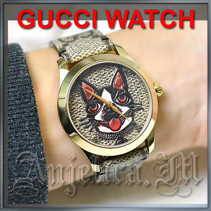 GUCCI 2019 20AW Casual Style Unisex Leather Round Quartz Watches 