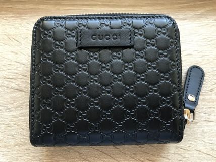 GUCCI Monogram Plain Leather Handmade Folding Wallet 