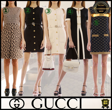 GUCCI 2020 Cruise Crew Neck Short Monogram Casual Style Tight A line Wool Silk 