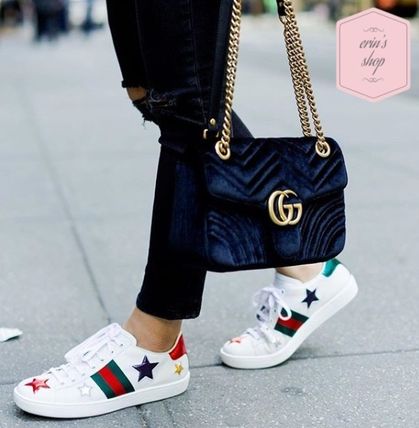 GUCCI Ace 2017 SS Star Round Toe Rubber Sole Casual Style Street Style Leather 